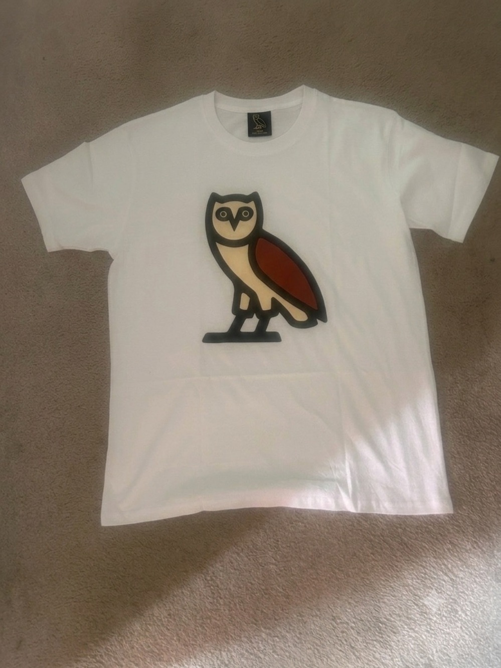 OVO White T-Shirt with Brown and Cream Owl Logo
